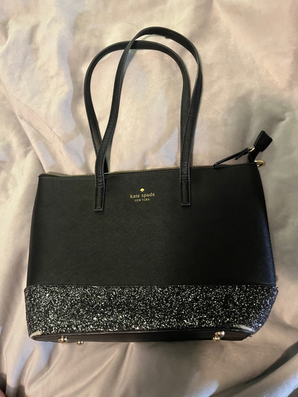 kate spade Black Tote with Glitter Base and Gold Hardware